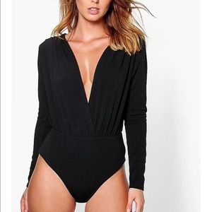 Black deep plunge body suit